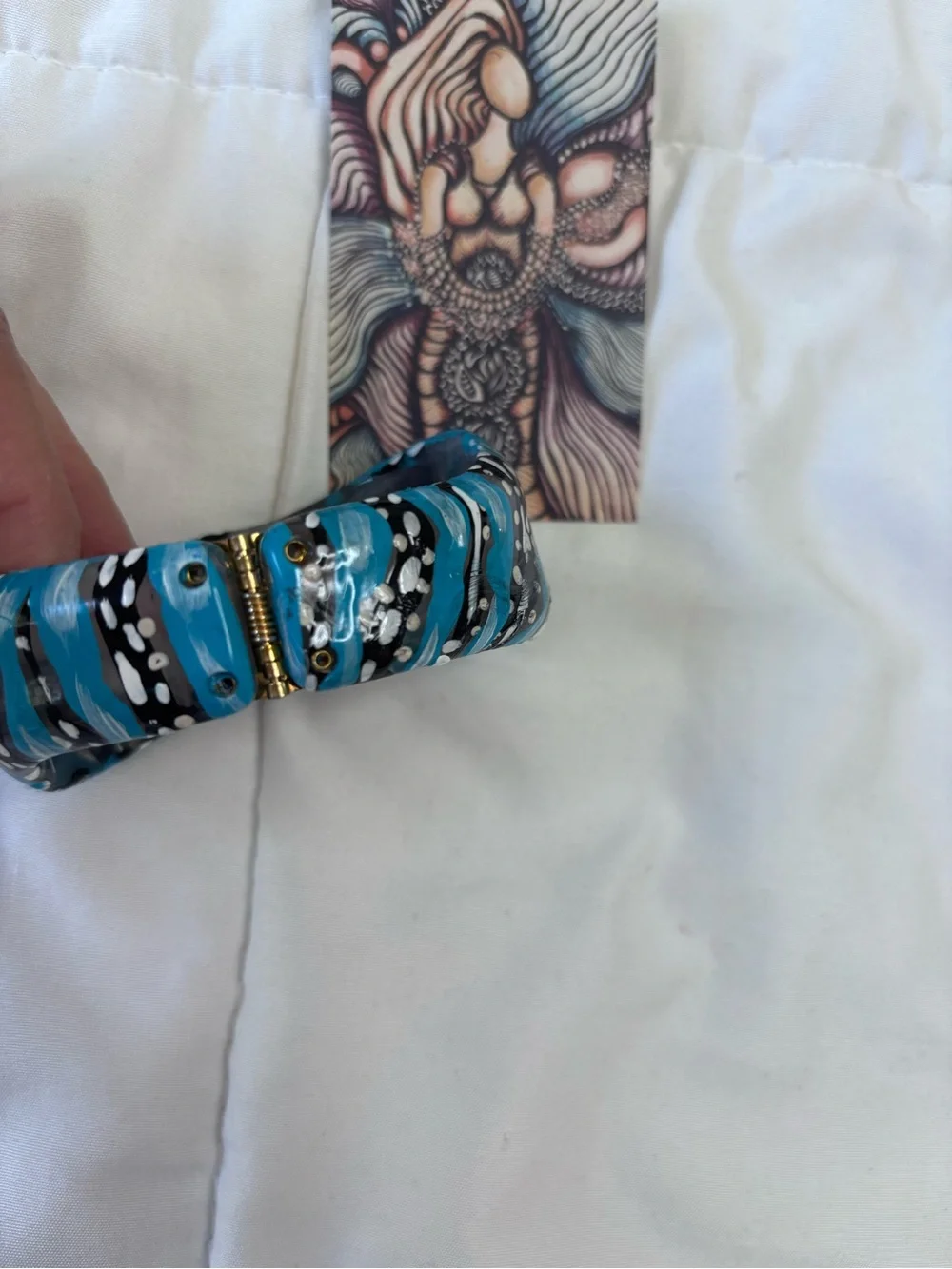 Hand-Painted Turquoise Resin Bangle Bracelet - Women Jewelry